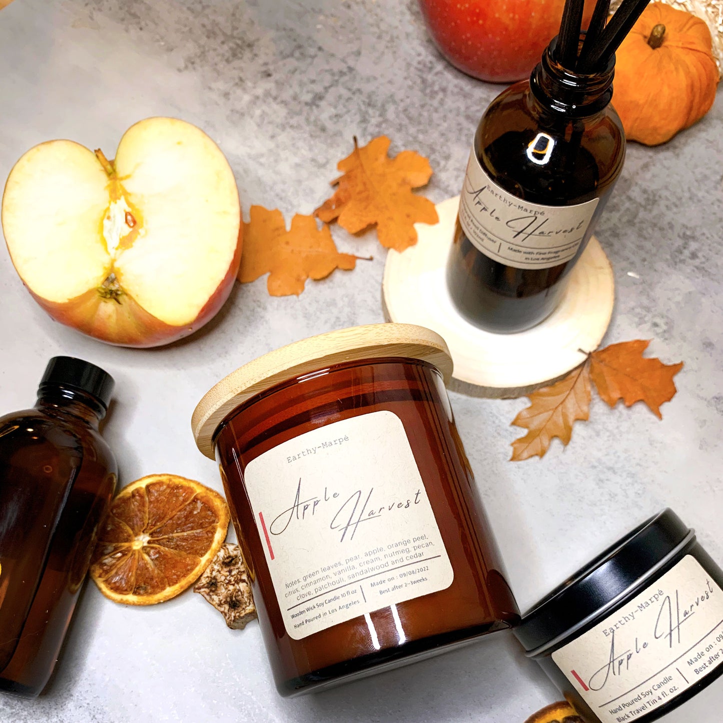 Apple Harvest Soy Candle | Crackling Wooden Wick | Black Tin