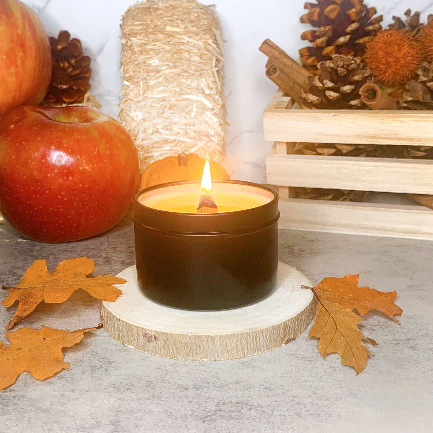 Apple Harvest Soy Candle | Crackling Wooden Wick | Black Tin