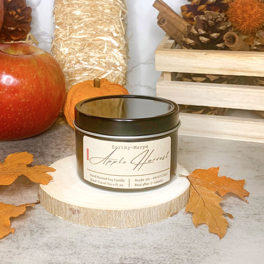 Apple Harvest Soy Candle | Crackling Wooden Wick | Black Tin