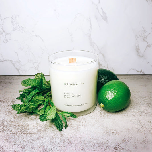 Mint Lime Scented Soy Candle | Crackling Wooden Wick Candle | Glass Jar
