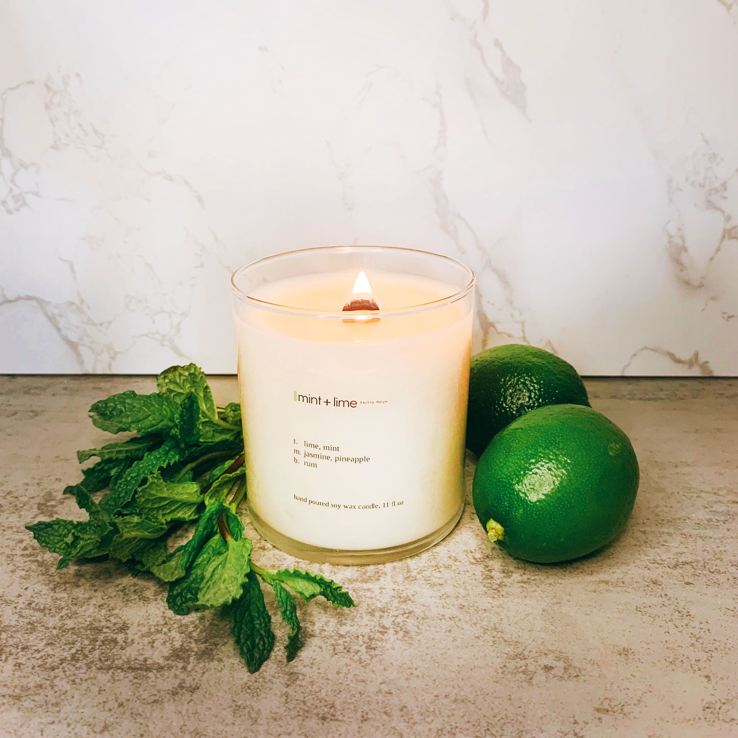 Mint Lime Scented Soy Candle | Crackling Wooden Wick Candle | Glass Jar