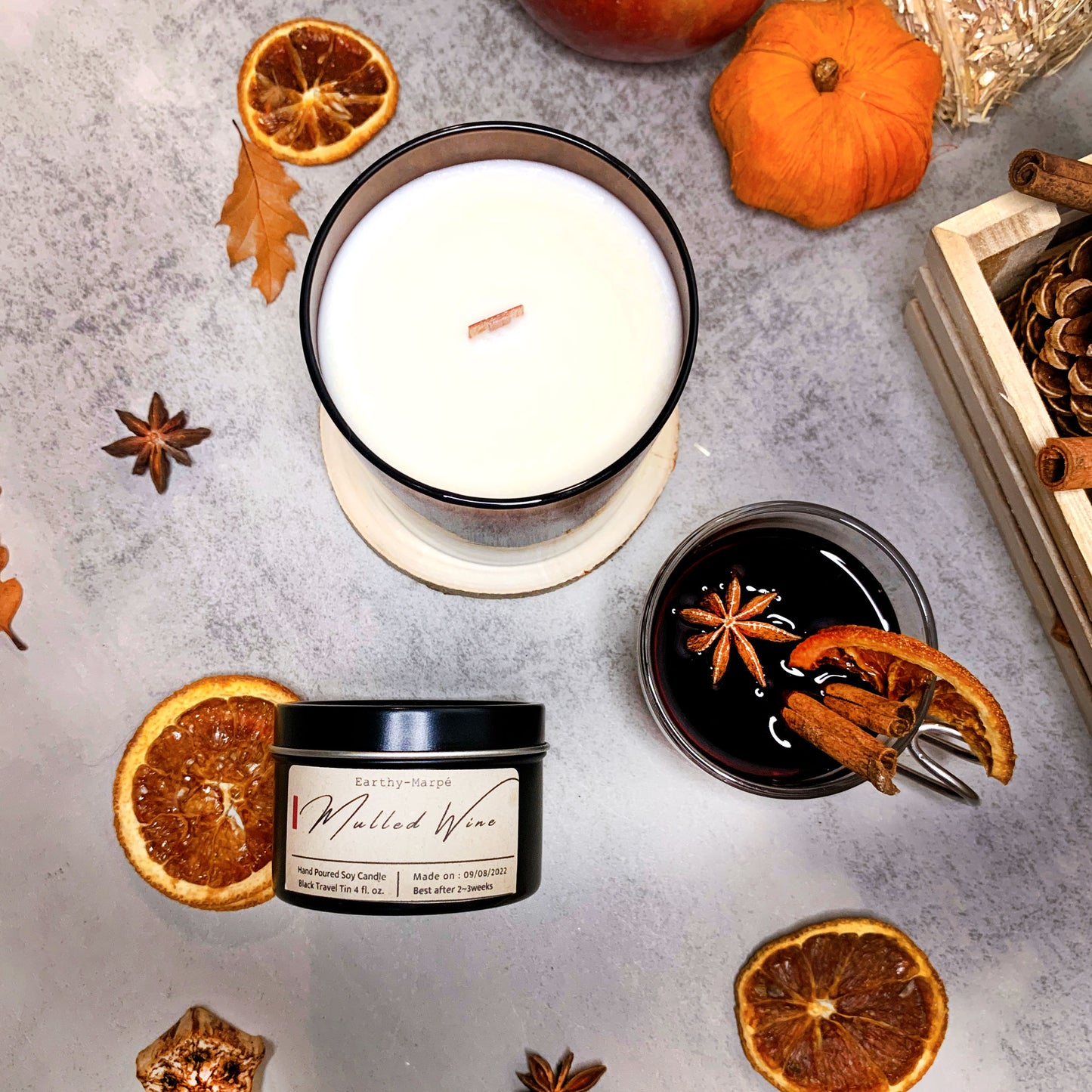 Mulled Wine Scented Soy Candle | Crackling Wooden Wick | Black Tin