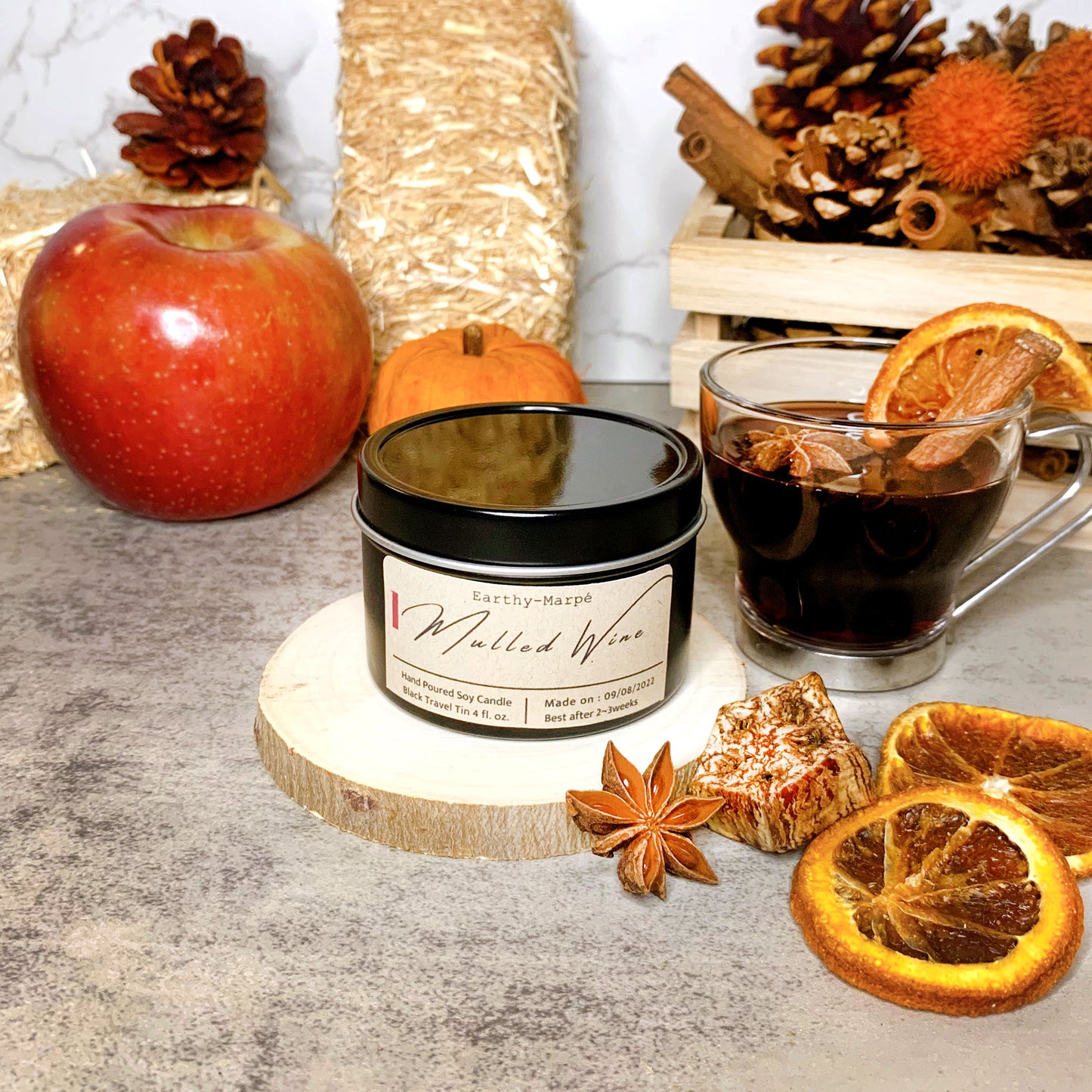 Mulled Wine Scented Soy Candle | Crackling Wooden Wick | Black Tin