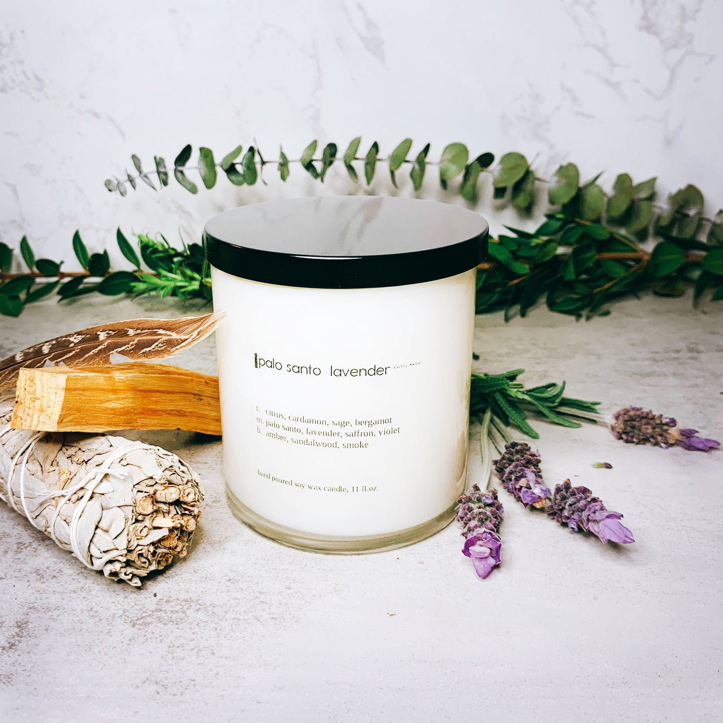 Palo Santo Lavender Soy Candle | Crackling Wooden Wick Candle | Glass Jar