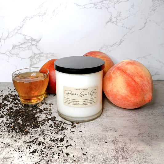 Peach Earl Grey Crackling Wooden Wick Candle | Glass Jar