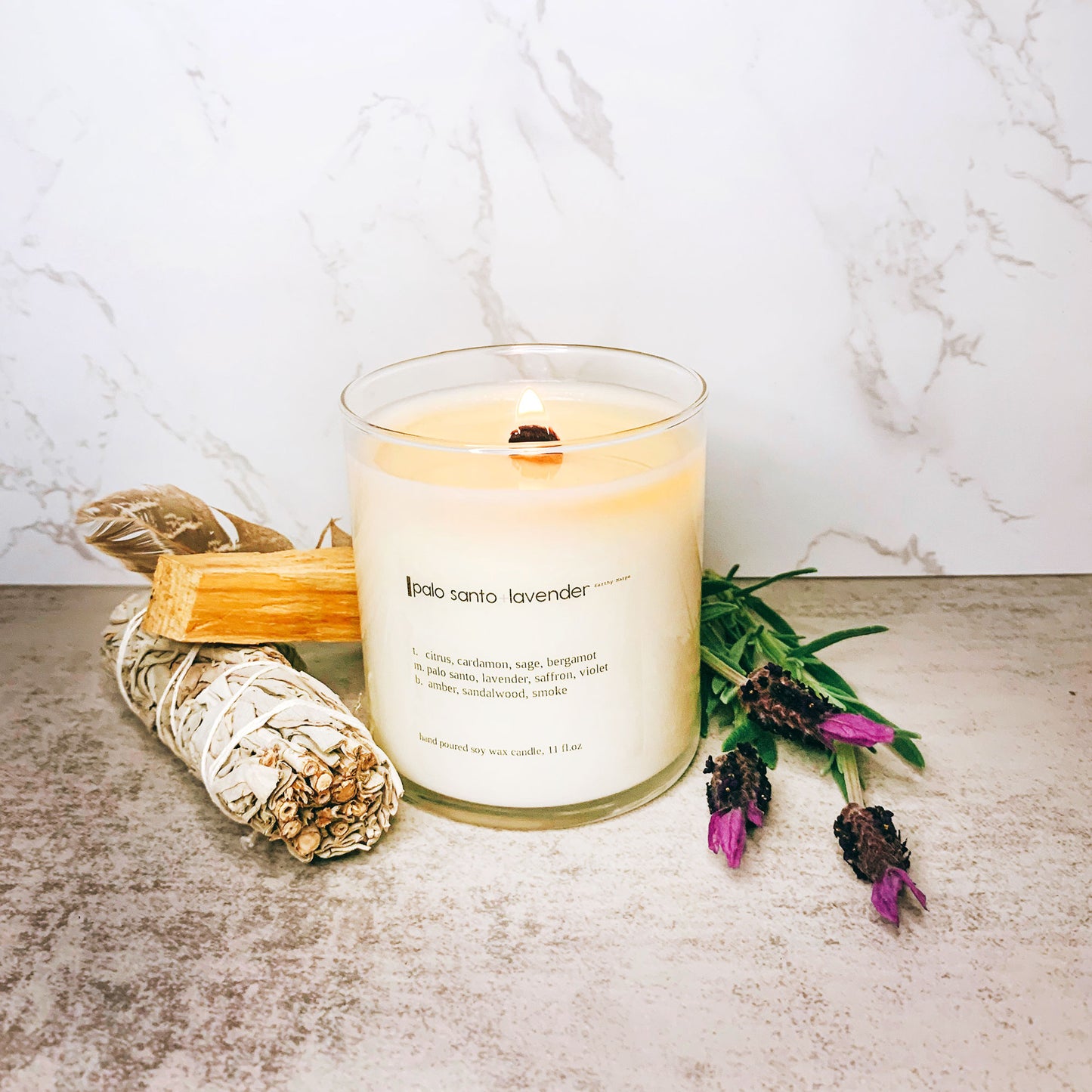 Palo Santo Lavender Soy Candle | Crackling Wooden Wick Candle | Glass Jar
