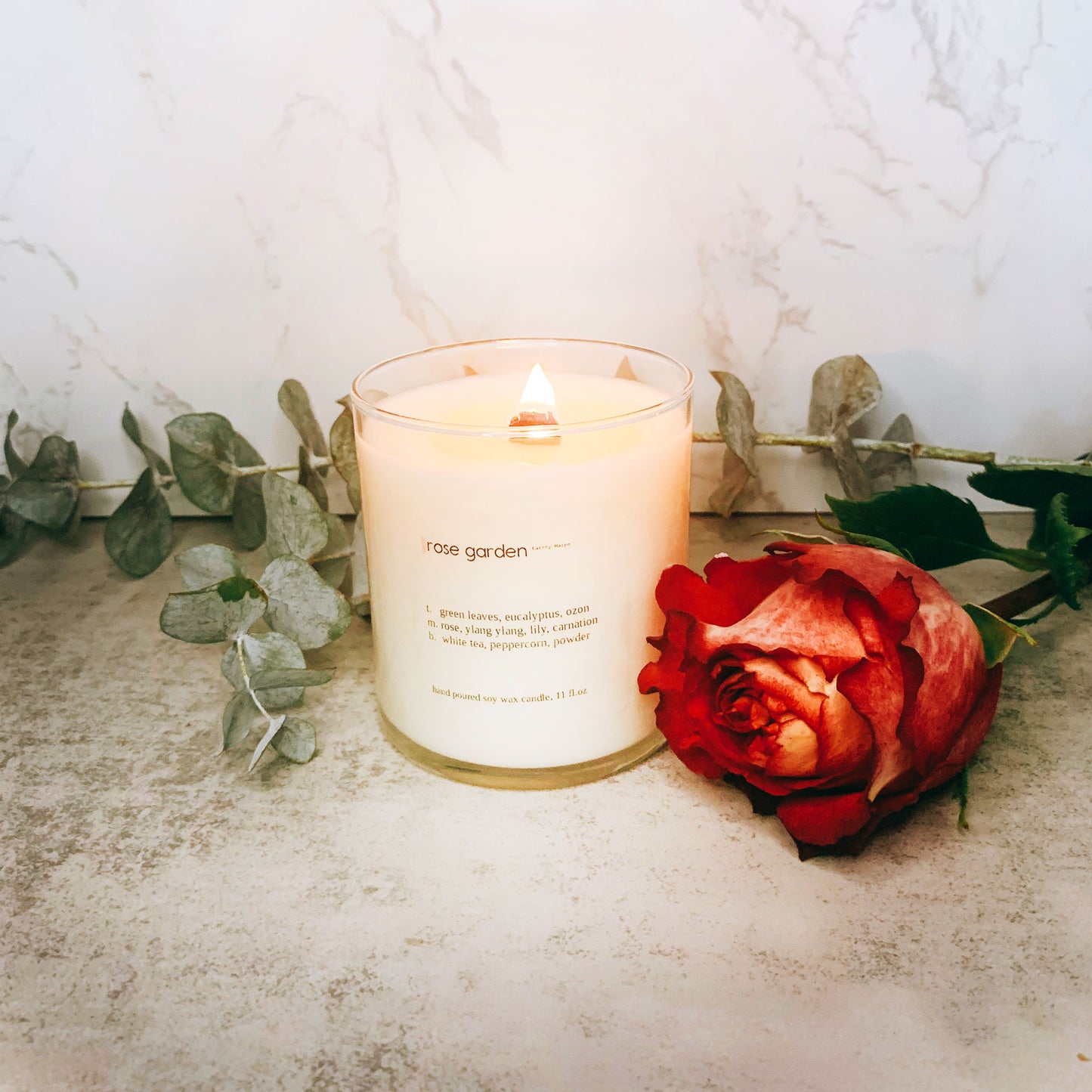 Rose Garden Hand Poured Soy Candle | Crackling Wooden Wick Candle | Glass Jar