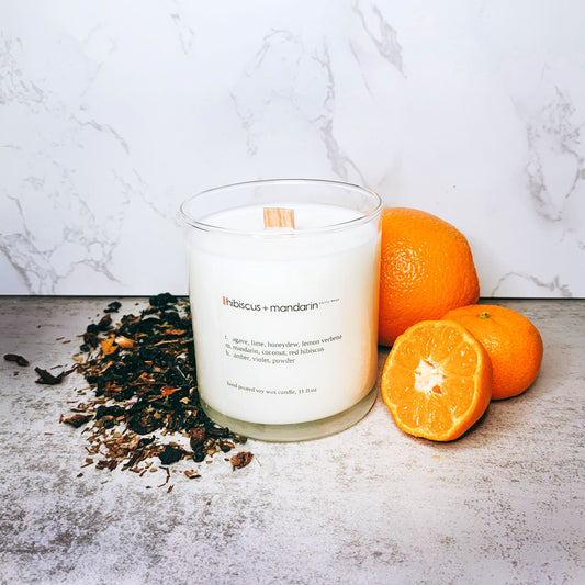 Hibiscus Mandarin Soy Candle | Crackling Wooden Wick Candle | Glass Jar