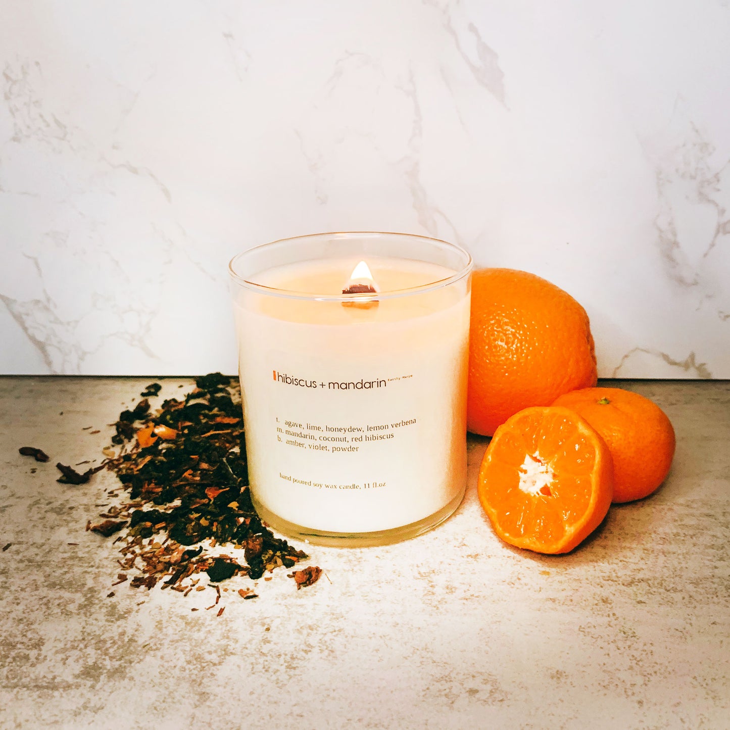 Hibiscus Mandarin Soy Candle | Crackling Wooden Wick Candle | Glass Jar