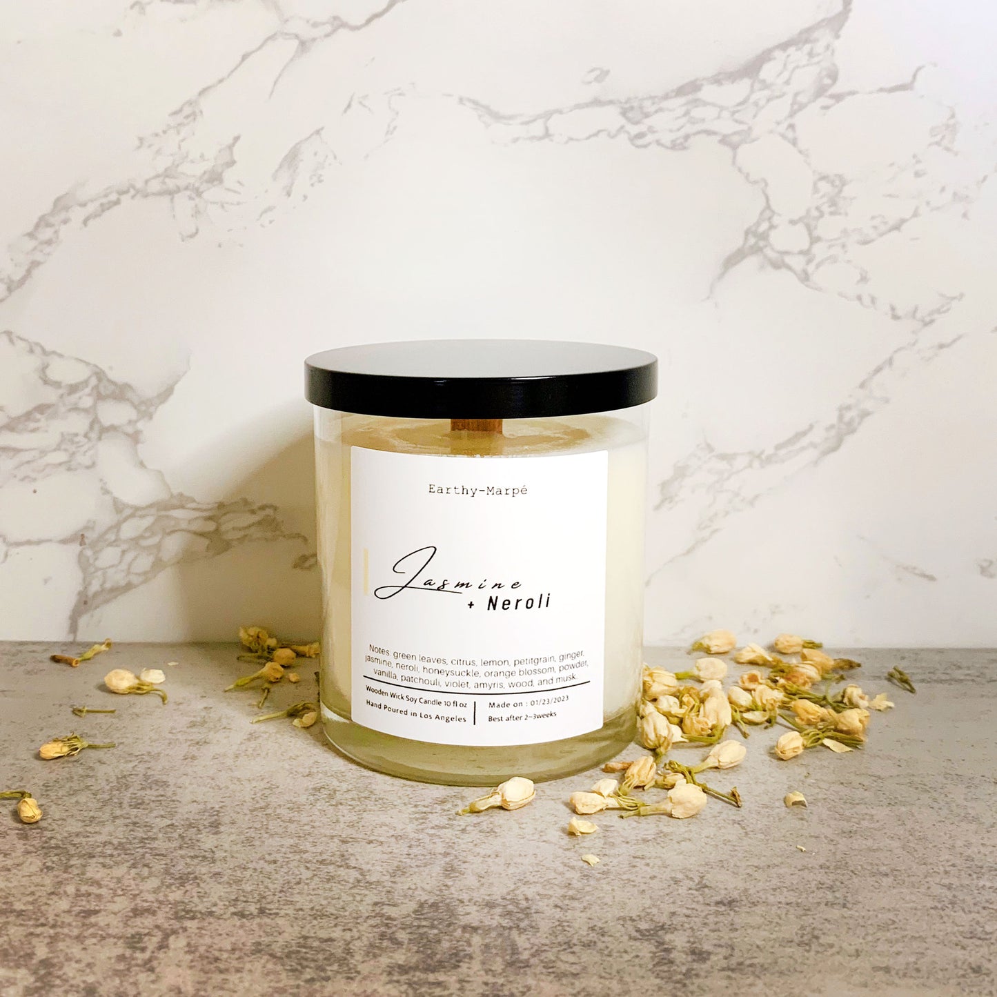 Jasmine + Neroli Wooden Wick Soy Candle | Glass Jar