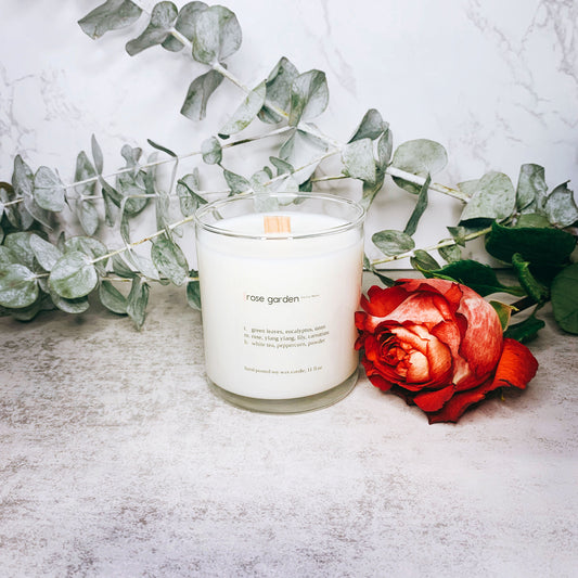 Rose Garden Hand Poured Soy Candle | Crackling Wooden Wick Candle | Glass Jar