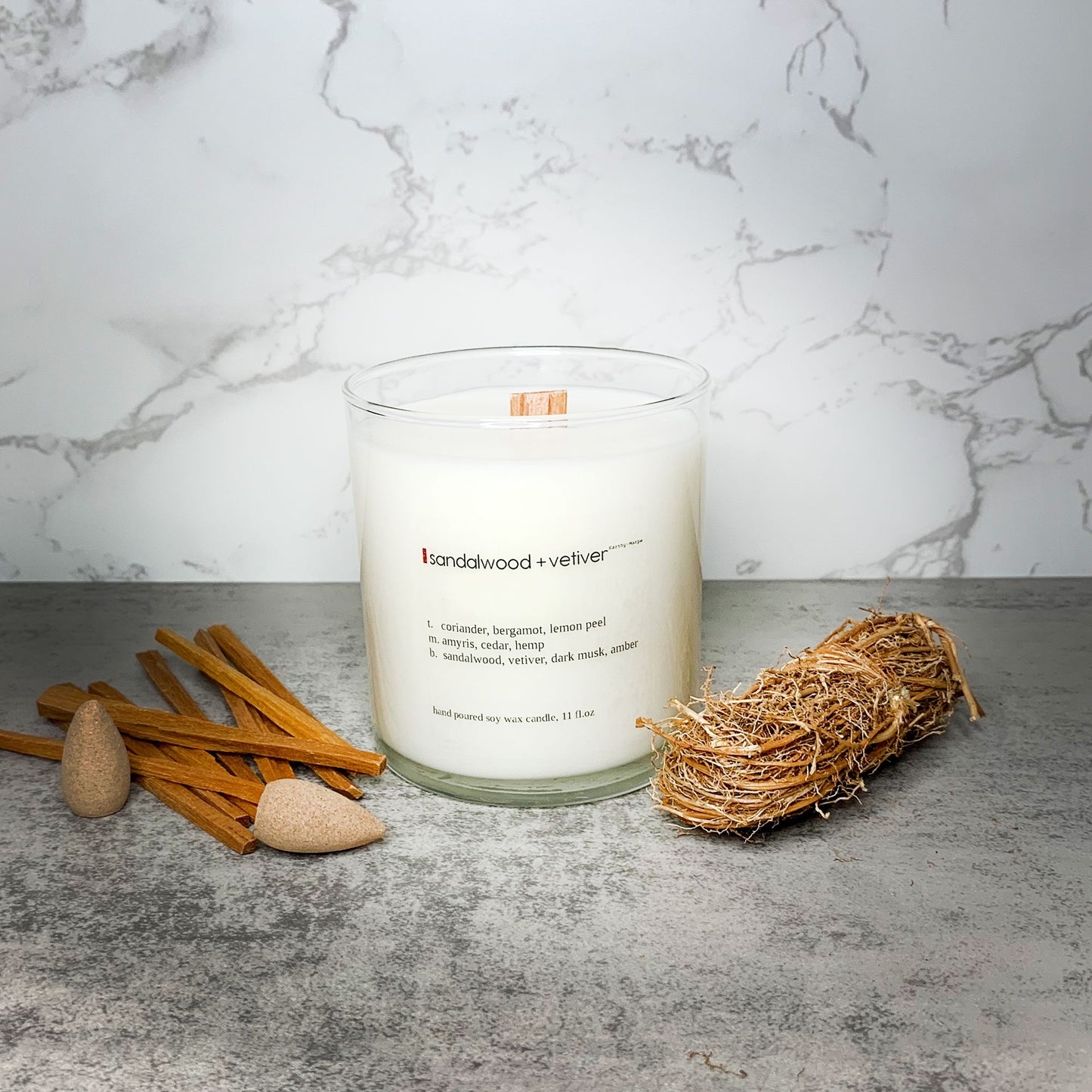 Sandalwood & Vetiver Crackling Wooden Wick Soy Candle | Glass Jar