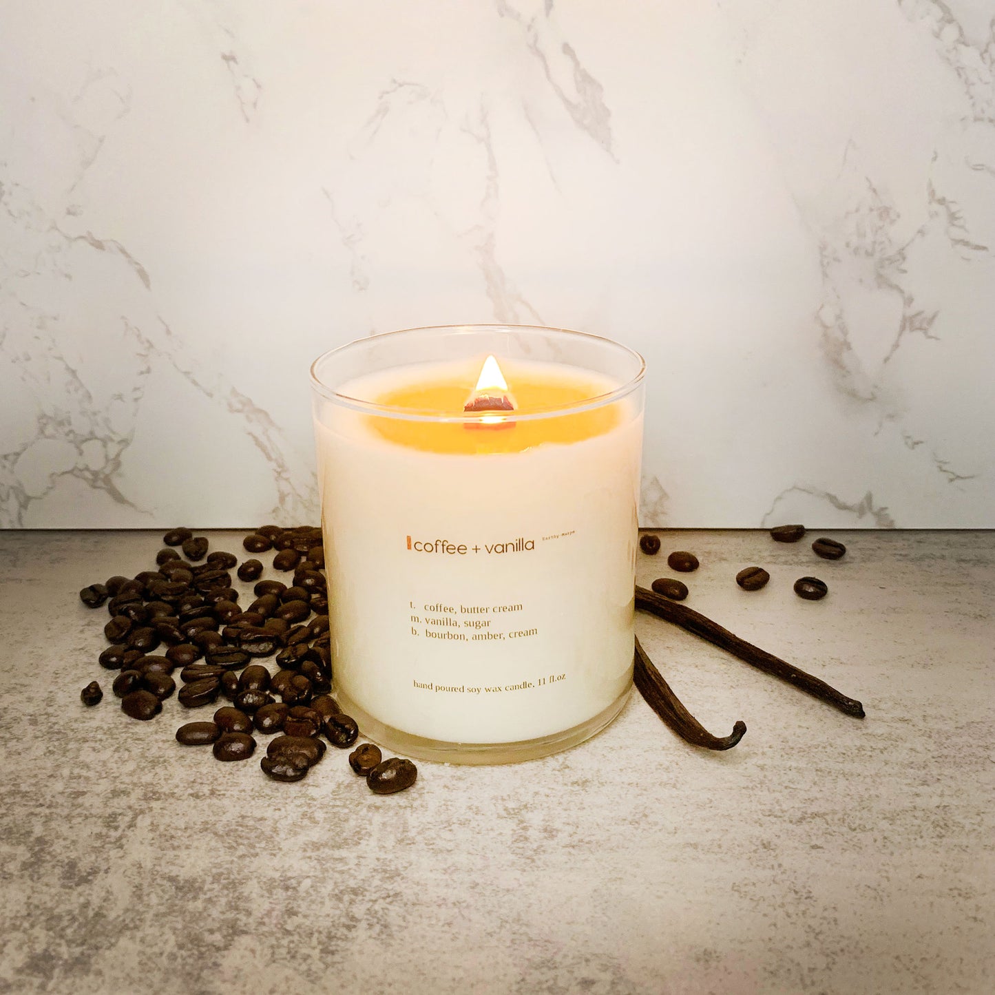 Fresh Brewed Vanilla Coffee Soy Candle | Crackling Wooden Wick Candle | Glass Jar