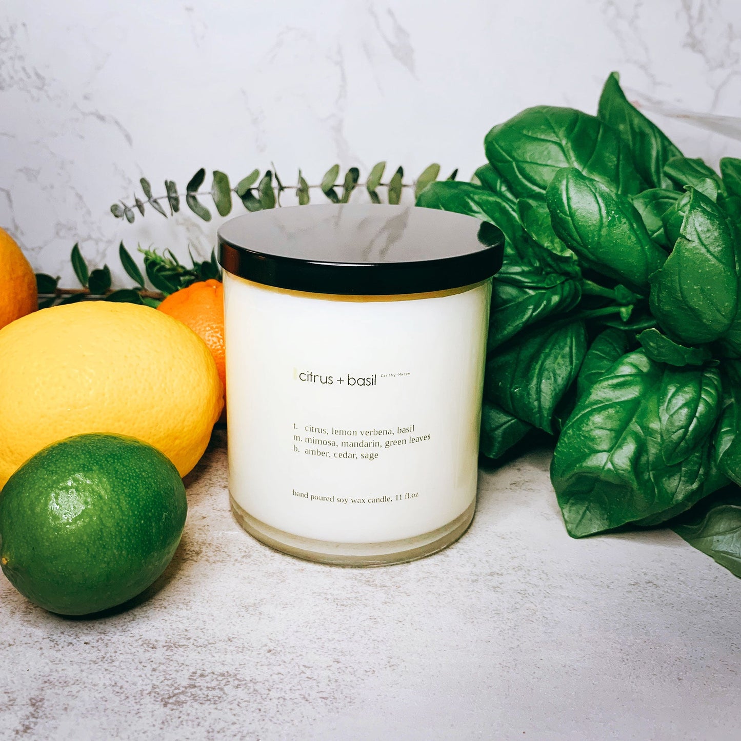 Citrus Basil Scented Soy Candle | Crackling Wooden Wick | Glass Jar