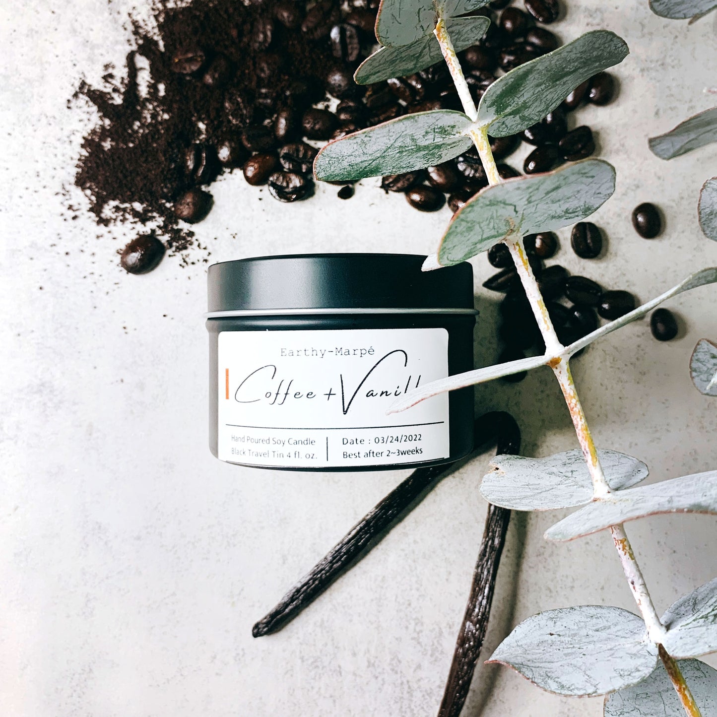 Fresh Brewed Vanilla Coffee Soy Candle | Crackling Wooden Wick Candle | Black Tin