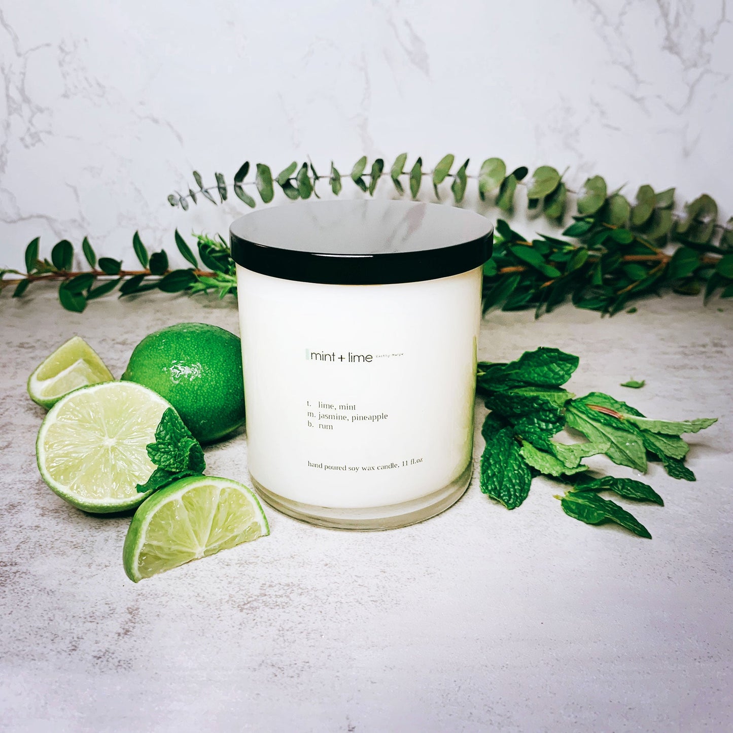 Mint Lime Scented Soy Candle | Crackling Wooden Wick Candle | Glass Jar