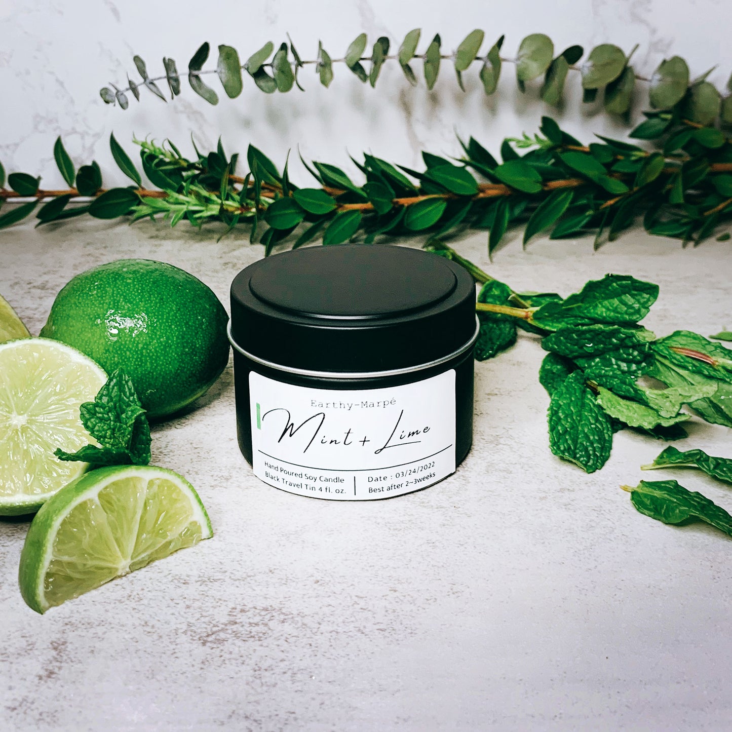 Mint Lime Scented Soy Candle | Crackling Wooden Wick Candle | Black Tin