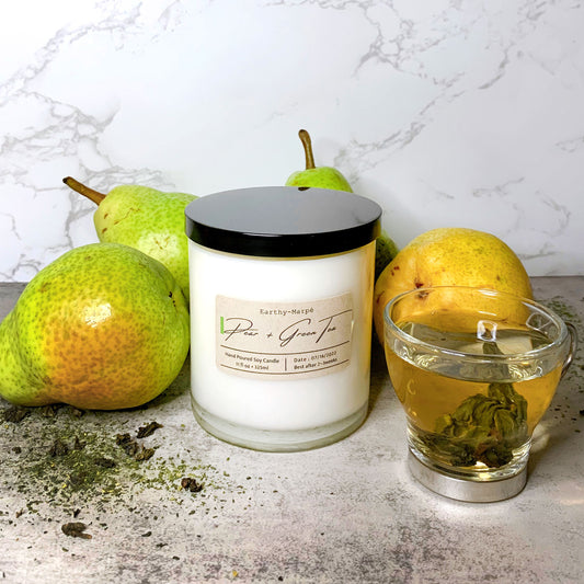 Pear Green Tea Crackling Wooden Wick Soy Candle | Glass Jar