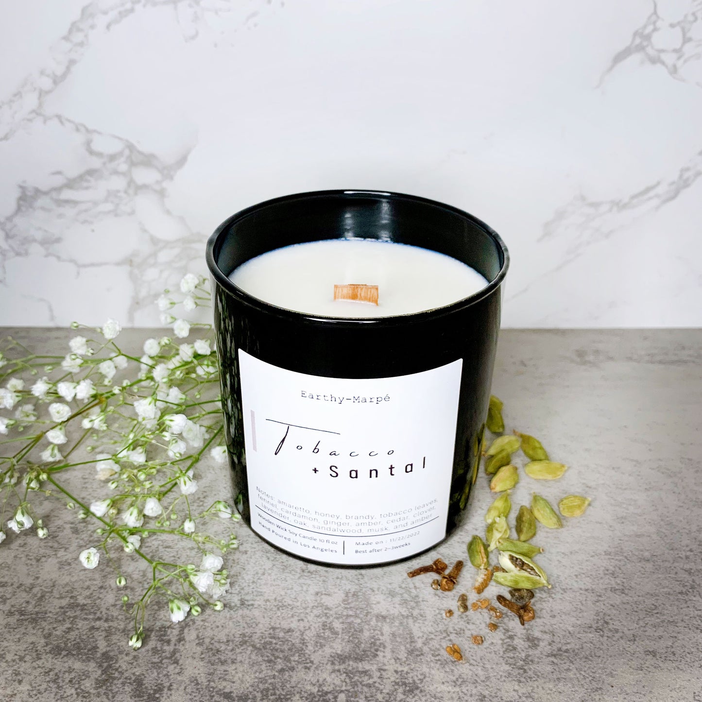 Tobacco + Santal Crackling Wooden Wick Soy Candle | Glass Jar