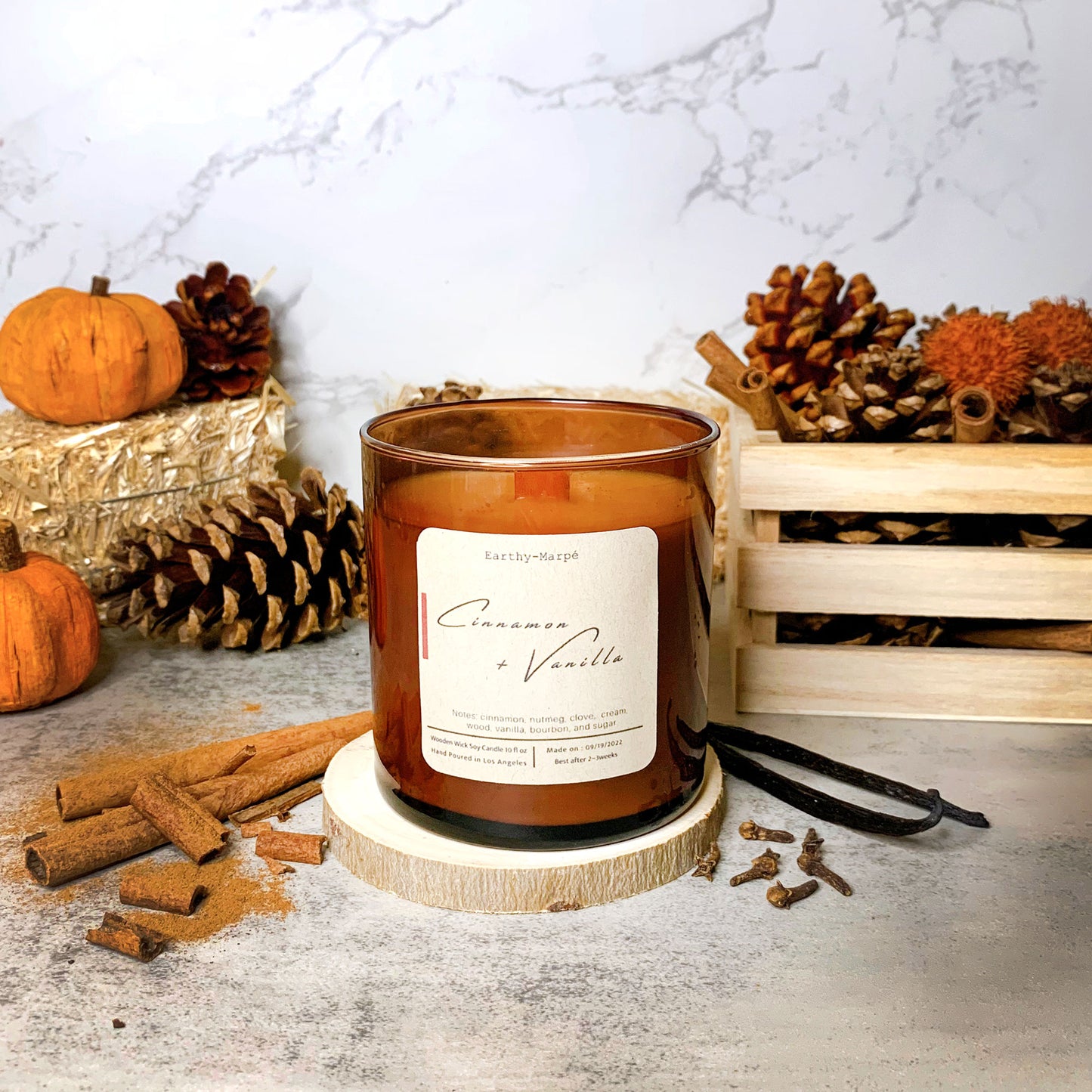 Cinnamon + Vanilla Crackling Wooden Wick Soy Candle | Glass Jar