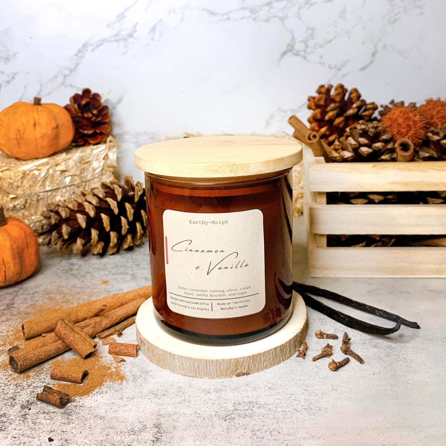 Cinnamon + Vanilla Crackling Wooden Wick Soy Candle | Glass Jar