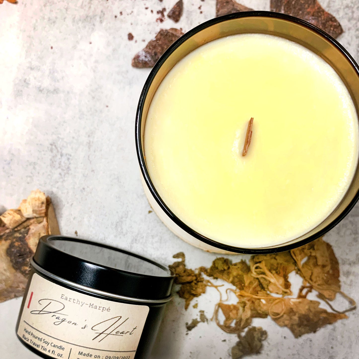 Dragon's Heart Soy Candle | Crackling Wooden Wick | Black Tin