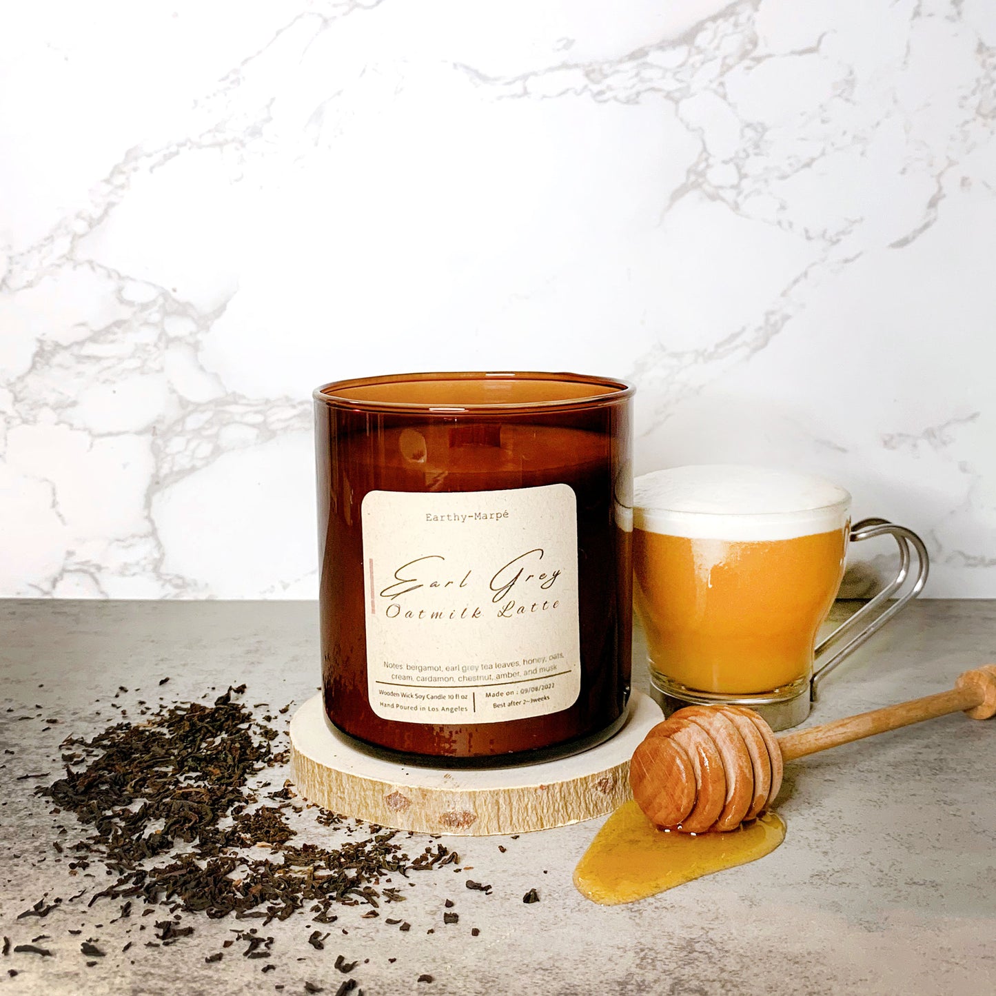 Earl Grey Oatmilk latte Crackling Wooden Wick Soy Candle | Glass Jar