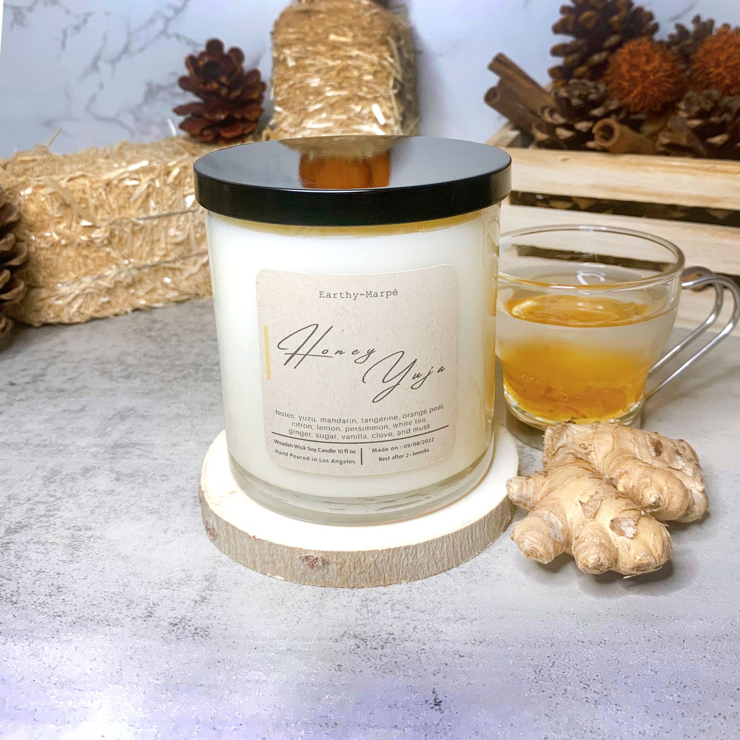 Honey Yuja Crackling Wooden Wick Soy Candle | Glass Jar