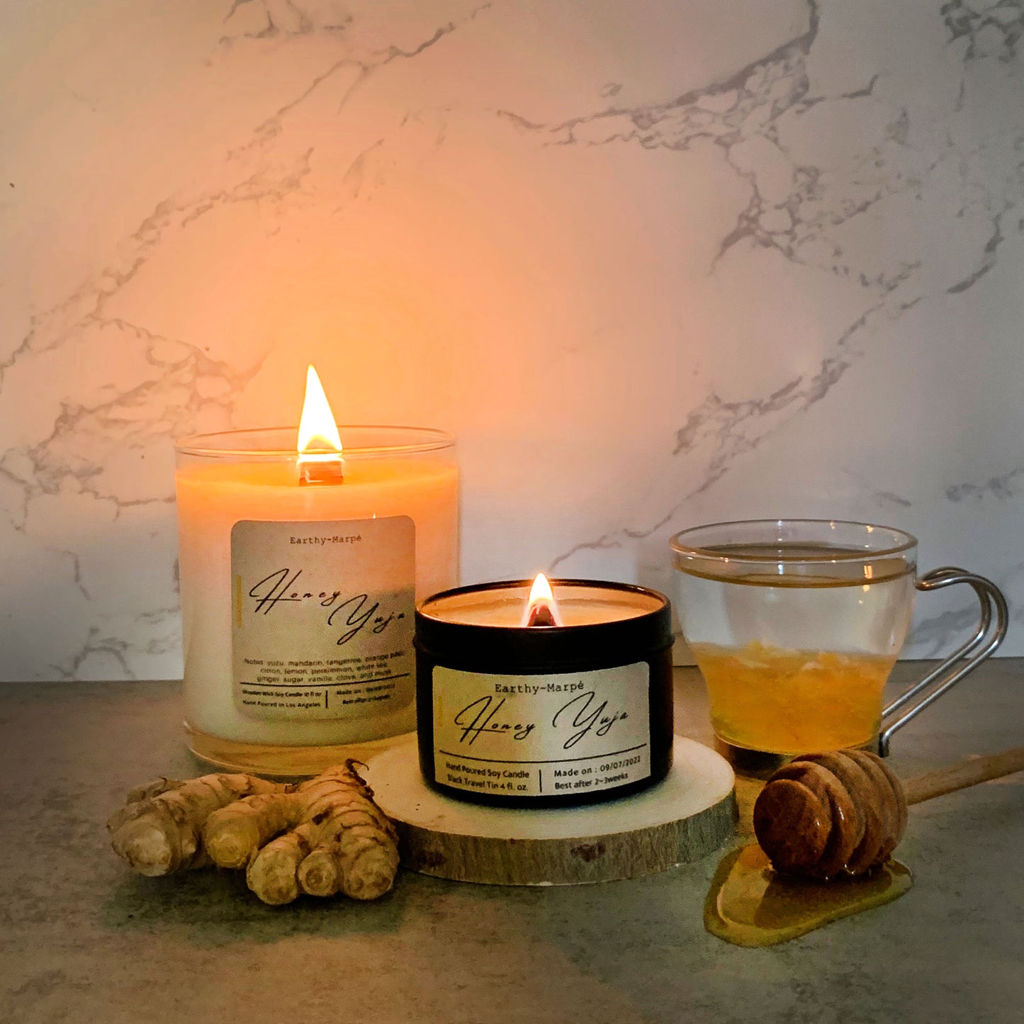 Honey Yuja Soy Candle | Crackling Wooden Wick | Black Tin