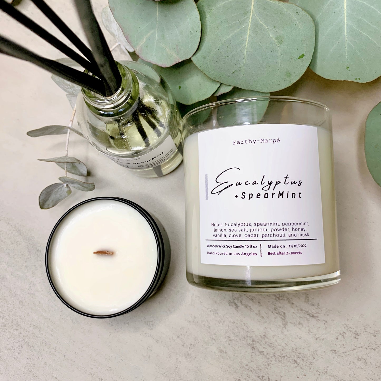 Eucalyptus + Spearmint Crackling Wooden Wick Soy Candle | Glass Jar