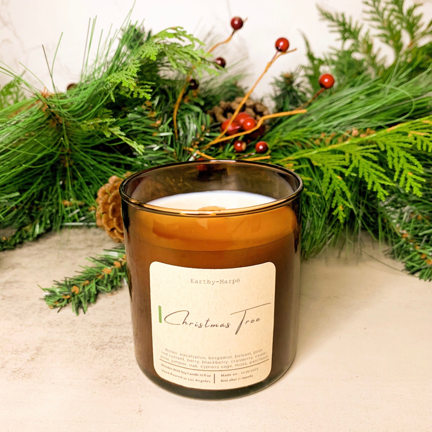 Christmas Tree Crackling Wooden Wick Soy Candle | Glass Jar