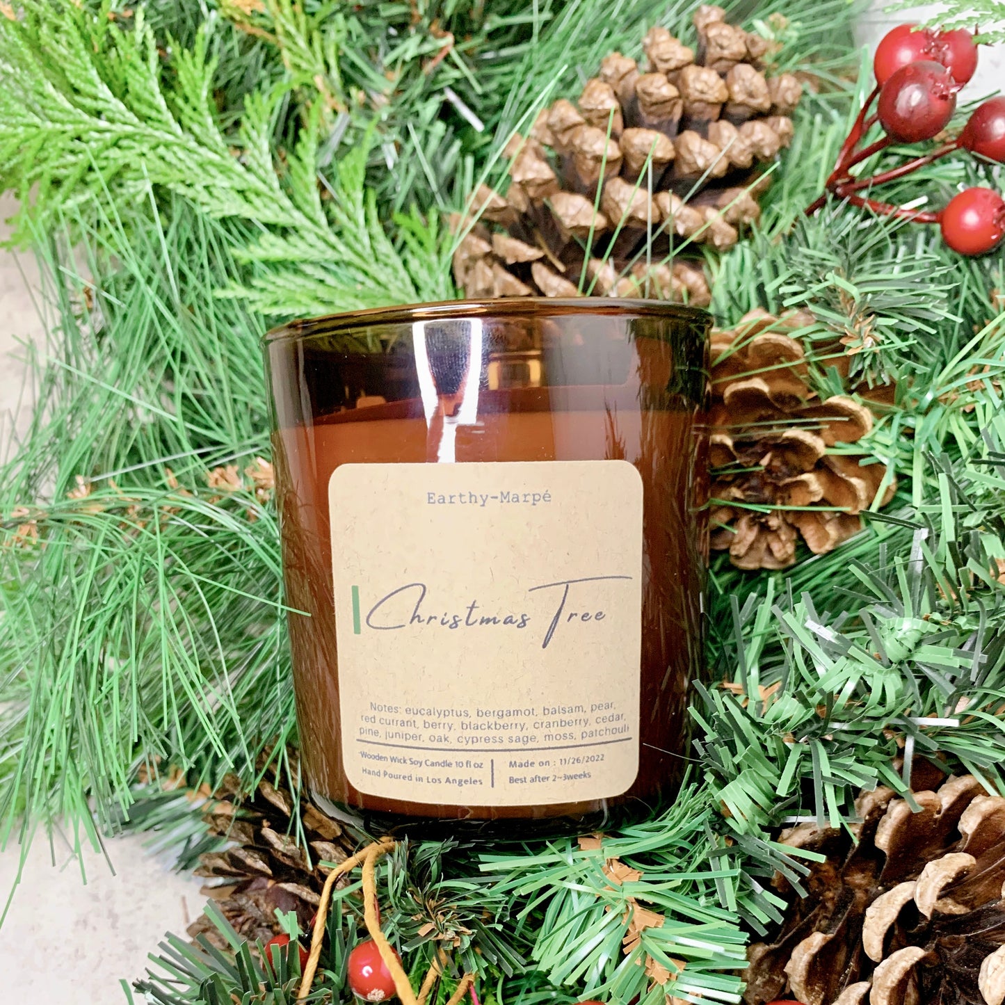 Christmas Tree Crackling Wooden Wick Soy Candle | Glass Jar