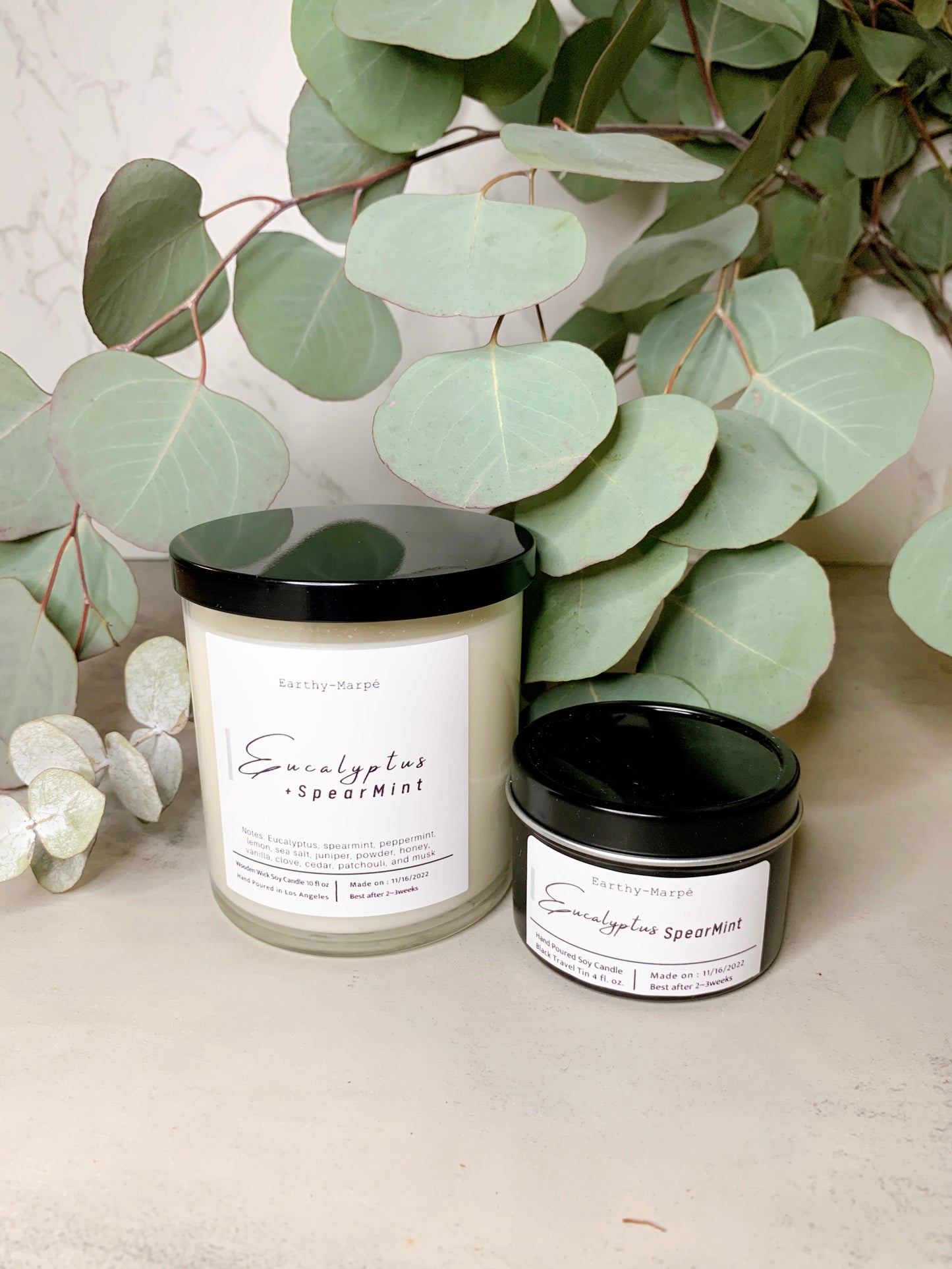 Eucalyptus + Spearmint Soy Candle | Crackling Wooden Wick | Black Tin