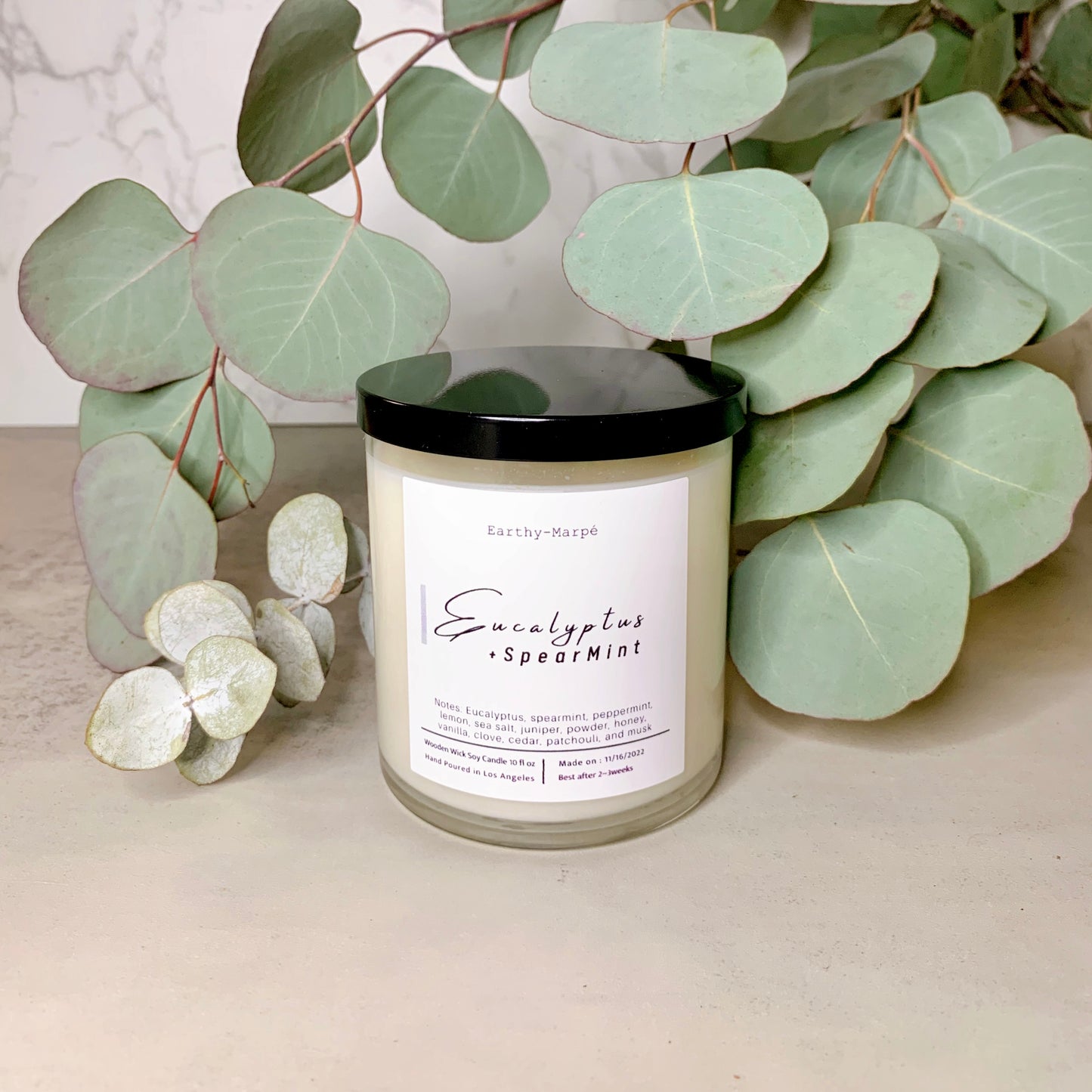 Eucalyptus + Spearmint Crackling Wooden Wick Soy Candle | Glass Jar