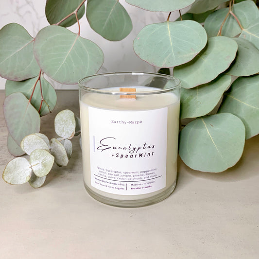 Eucalyptus + Spearmint Crackling Wooden Wick Soy Candle | Glass Jar