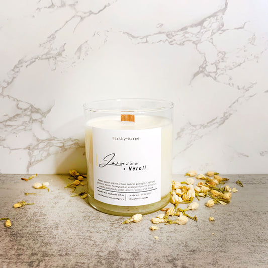 Jasmine + Neroli Wooden Wick Soy Candle | Glass Jar