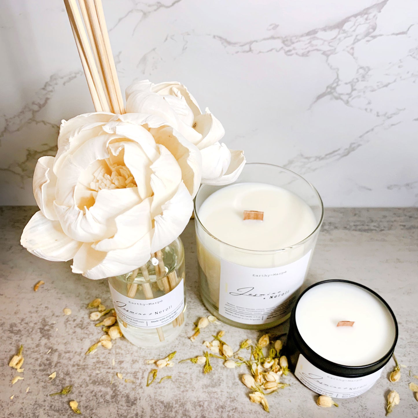 Jasmine + Neroli Wooden Wick Soy Candle | Glass Jar