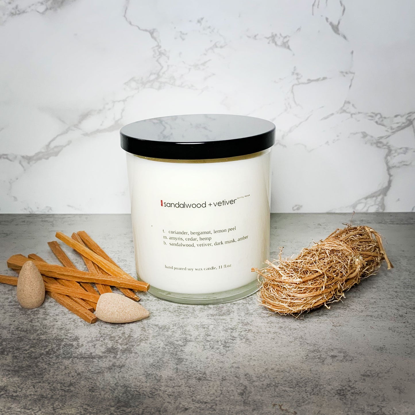 Sandalwood & Vetiver Crackling Wooden Wick Soy Candle | Glass Jar